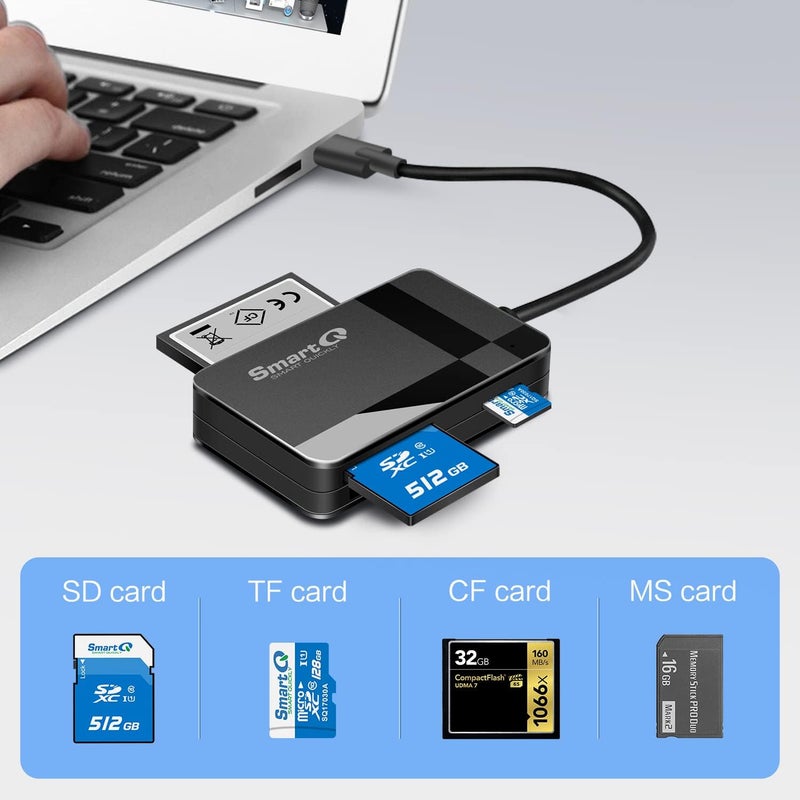 SmartQ SD Card Reader, 4-in-1 USB C 3.0 SD/Micro SD/MS/CF Memory Card Reader, Adapter for Camera, Compatible with MacBook Pro, MacBook Air/iPad Pro, Samsung Galaxy S10/S9/S8, Surface Book 2 - Image 2